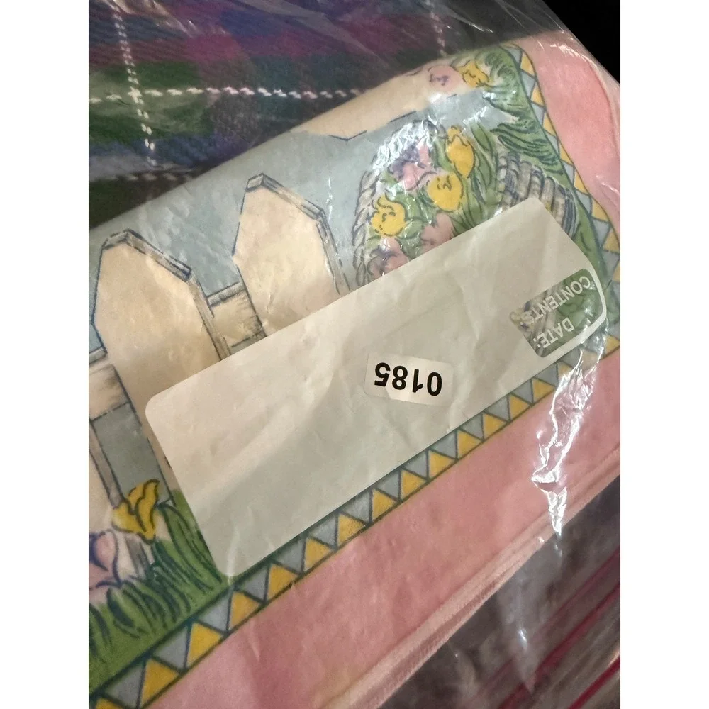 Vintage Pastel Garden Picnic Napkins Set‎ of 3 Pink Blue White Fence Floral 16in